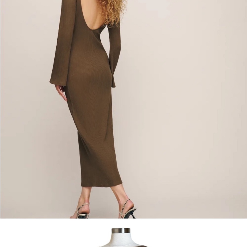Reformation Brown Asymmetrical Bell Sleeve Bodycon Dress